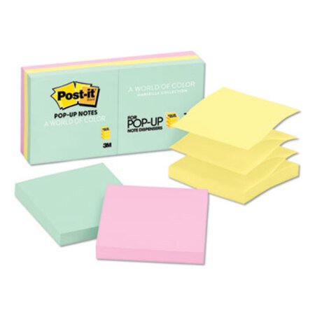 Post-it® Pop-up Notes Original Pop-up Refill, 3 x 3, Assorted Marseille Colors, 100-Sheet, 6/Pack