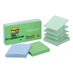 Post-it® Pop-up Notes Super Sticky Pop-up Recycled Notes in Bora Bora Colors, 3 x 3, 90-Sheet, 6/Pack