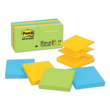 Post-it® Pop-up Notes Original Pop-up Refill, 3 x 3, Assorted Jaipur Colors, 100-Sheet, 12/Pack