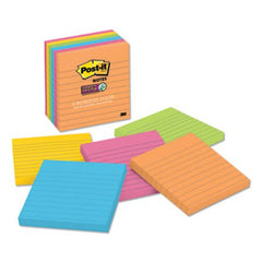 Post-it® Notes Super Sticky Pads in Rio de Janeiro Colors, Lined, 4 x 4, 90-Sheet Pads, 6/Pack