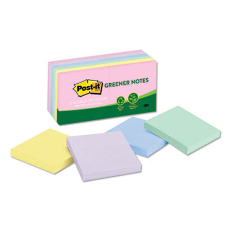 Post-it® Greener Notes Recycled Note Pads, 3 x 3, Assorted Helsinki Colors, 100-Sheet, 12/Pack