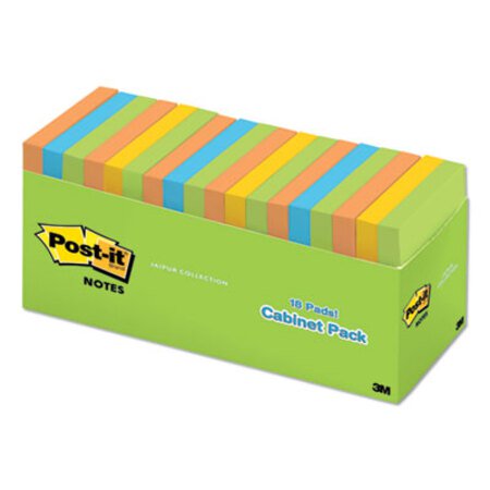 Post-it® Notes Original Pads in Jaipur Colors Cabinet Pack, 3 x 3, 100-Sheet, 18/Pack