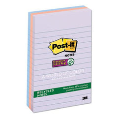 Post-it® Notes Super Sticky Recycled Notes in Bali Colors, Lined, 4 x 6, 90-Sheet, 3/Pack
