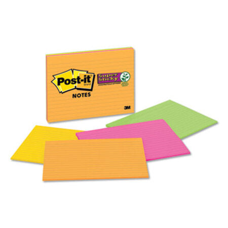 Post-it® Notes Super Sticky Meeting Notes in Rio de Janeiro Colors, Lined, 8 x 6, 45-Sheet, 4/Pack