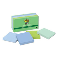 Post-it® Notes Super Sticky Recycled Notes in Bora Bora Colors, 3 x 3, 90-Sheet, 12/Pack