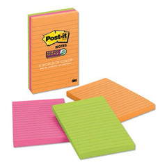 Post-it® Notes Super Sticky Pads in Rio de Janeiro Colors, Lined, 4 x 6, 90-Sheet Pads, 3/Pack