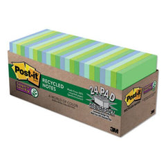 Post-it® Notes Super Sticky Recycled Notes in Bora Bora Colors, 3 x 3, 70-Sheet, 24/Pack