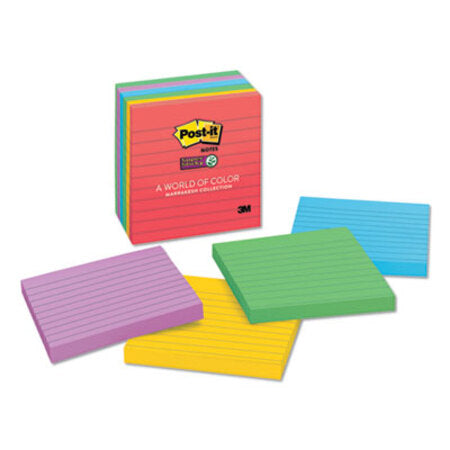 Post-it® Notes Super Sticky Pads in Marrakesh Colors, Lined, 4 x 4, 90-Sheet, 6/Pack