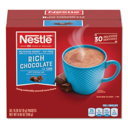 Nestle® No-Sugar-Added Hot Cocoa Mix Envelopes, Rich Chocolate, 0.28 oz Packet, 30/Box