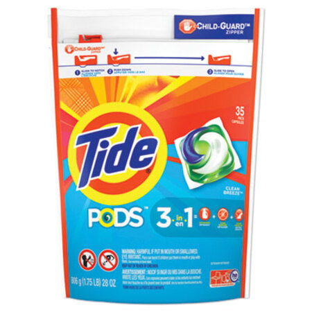 Tide® Pods, Laundry Detergent, Clean Breeze, 35/Pack, 4 Pack/Carton