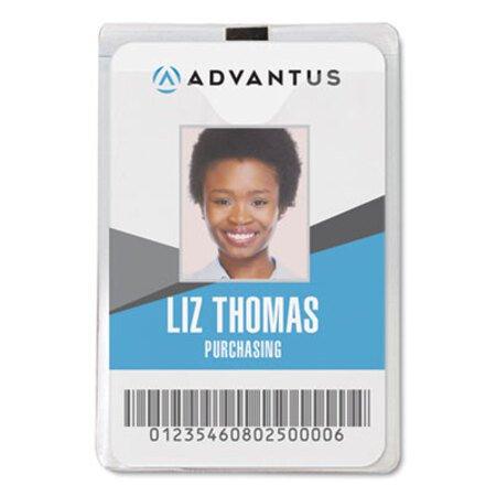 Advantus ID Badge Holder w/Clip, Vertical, 3.8w x 4.25h, Clear, 50/Pack