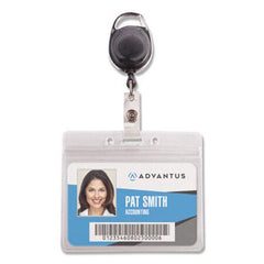 Advantus Resealable ID Badge Holder, Cord Reel, Horizontal, 3.75 x 4.13, Clear, 10/Pack