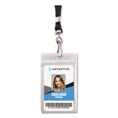 Advantus Resealable ID Badge Holder, Lanyard, Vertical, 3.68 x 5, Clear, 20/Pack