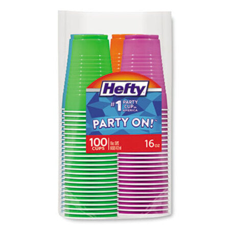 Hefty® Easy Grip Disposable Plastic Party Cups, 16 oz, Assorted, 100/Pack