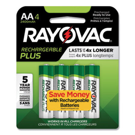 Rayovac® Recharge Plus NiMH Batteries, AA, 4/Pack