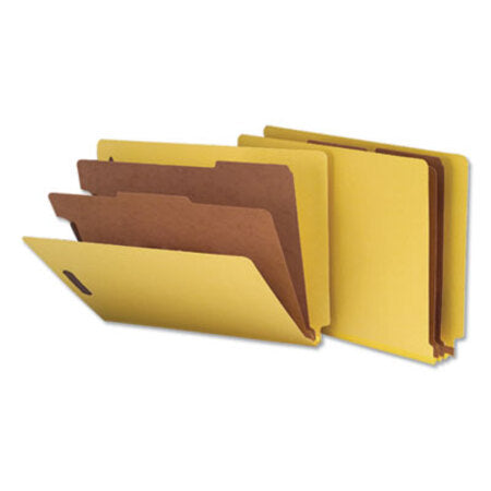 Universal® Deluxe Six-Section Colored Pressboard End Tab Classification Folders, 2 Dividers, Letter Size, Yellow, 10/Box