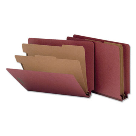 Universal® Red Pressboard End Tab Classification Folders, 2 Dividers, Letter Size, Red, 10/Box