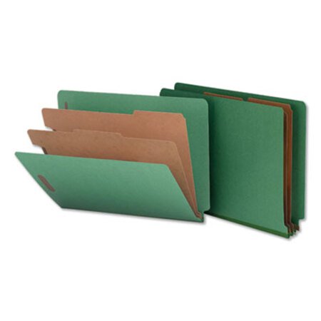 Universal® Deluxe Six-Section Colored Pressboard End Tab Classification Folders, 2 Dividers, Letter Size, Green, 10/Box