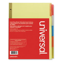 Universal® Deluxe Extended Insertable Tab Indexes, 5-Tab, 11 x 8.5, Buff, 6 Sets