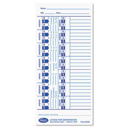 Lathem® Time Time Card for Lathem Models 900E/1000E/1500E/5000E, White, 100/Pack