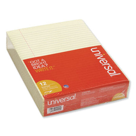 Universal® Glue Top Pads, Wide/Legal Rule, 8.5 x 11, Canary, 50 Sheets, Dozen