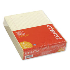 Universal® Glue Top Pads, Narrow Rule, 8.5 x 11, Canary, 50 Sheets, Dozen