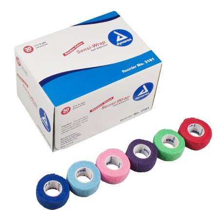 Dynarex Cohesive Bandage Sensi-Wrap 1 Inch X 5 Yard Standard Compression Self-adherent Closure Red / Green / Purple / Dark Blue / Pink / Light Blue NonSterile