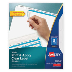 Avery® Print and Apply Index Maker Clear Label Dividers, 5 White Tabs, Letter, 5 Sets