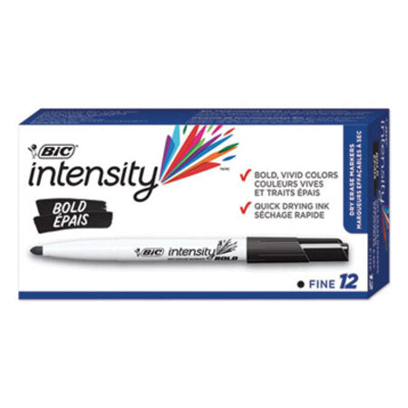 Bic® Intensity Bold Pocket-Style Dry Erase Marker, Fine Bullet Tip, Black, Dozen