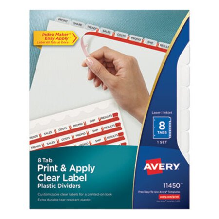 Avery® Print and Apply Index Maker Clear Label Plastic Dividers with Printable Label Strip, 8-Tab, 11 x 8.5, Translucent, 1 Set