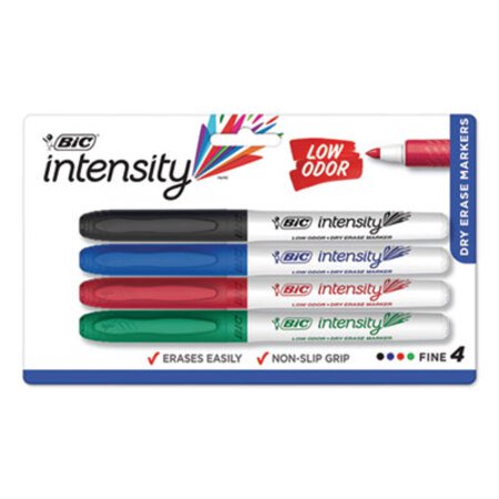 Bic® Intensity Low Odor Dry Erase Marker, Fine Bullet Tip, Assorted Colors, 4/Set