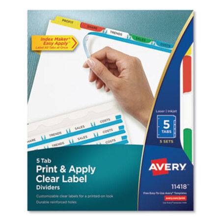 Avery® Print and Apply Index Maker Clear Label Dividers, 5 Color Tabs, Letter, 5 Sets