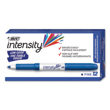 Bic® Intensity Low Odor Dry Erase Marker, Fine Bullet Tip, Blue, Dozen
