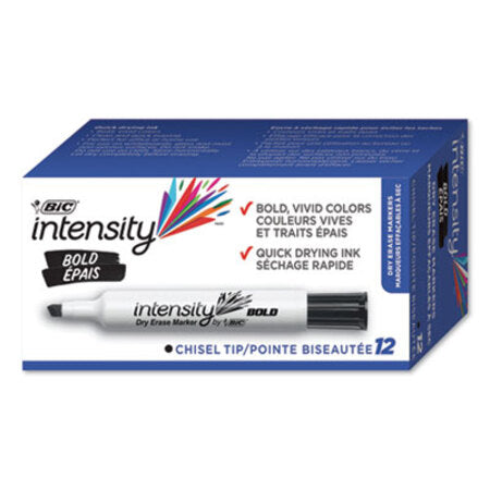 Bic® Intensity Bold Tank-Style Dry Erase Marker, Broad Chisel Tip, Black, Dozen