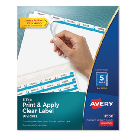 Avery® Print and Apply Index Maker Clear Label Dividers, 5 White Tabs, Letter, 50 Sets