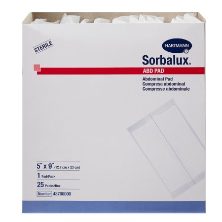 Hartmann Abdominal Pad Sorbalux® ABD Nonwoven Cellulose 1-Ply 5 X 9 Inch Rectangle Sterile