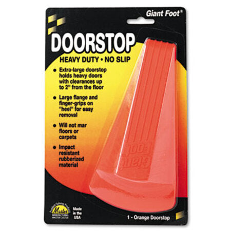 Master Caster® Giant Foot Doorstop, No-Slip Rubber Wedge, 3.5w x 6.75d x 2h, Safety Orange