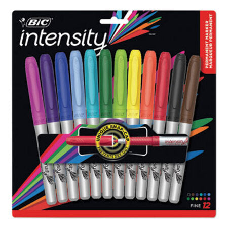 Bic® Intensity Permanent Marker, Fine Bullet Tip, Assorted Colors, 12/Set