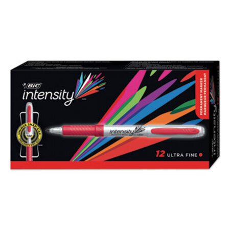 Bic® Intensity Ultra Permanent Marker, Extra-Fine Needle Tip, Rambunctious Red, Dozen