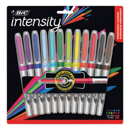 Bic® Intensity Ultra Permanent Marker, Extra-Fine Needle Tip, Assorted Colors, Dozen