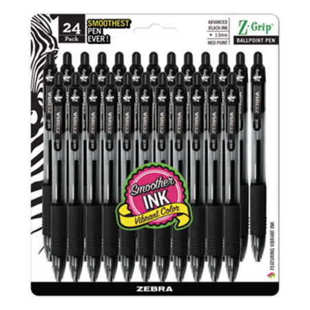 zebra® Z-Grip Retractable Ballpoint Pen, Medium 1 mm, Black Ink, Clear Barrel, 24/Pack