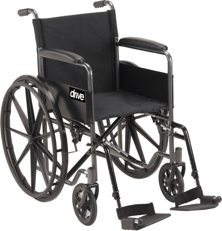 Drive Medical Wheelchair drive™ Silver Sport 1 Padded Arm Style Swing-Away Footrest Black Upholstery 18 Inch Seat Width 300 lbs. Weight Capacity