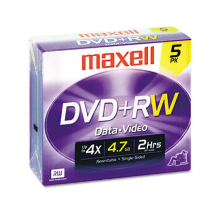 Maxell® DVD+RW Discs, 4.7GB, 4x, w/Jewel Cases, Silver, 5/Pack