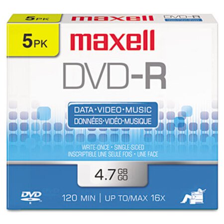 Maxell® DVD-R Discs, 4.7GB, 16x, w/Jewel Cases, Gold, 5/Pack