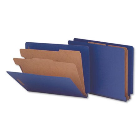 Universal® Deluxe Six-Section Colored Pressboard End Tab Classification Folders, 2 Dividers, Letter Size, Cobalt Blue Cover, 10/Box