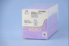 Suture with Needle Coated Vicryl Plus Absorbable Coated Undyed Suture Braided Polyglactin 910 Size 5 - 0 18 Inch Suture 1-Needle 11 mm Length 3/8 Circle Precision Point - Reverse Cutting Needle