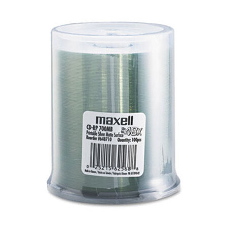 Maxell® CD-R Discs, 700MB/80 min, 48x, Spindle, Printable Matte Silver, 100/Pack