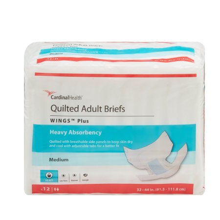 Cardinal Unisex Adult Incontinence Brief Wings™ Medium Disposable Heavy Absorbency - M-630819-2204 - Case of 8