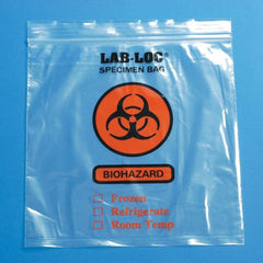 Elkay Plastics Specimen Transport Bag with Document Pouch Lab-Loc® 8 X 10 Inch LDPE Zip Closure Biohazard Symbol / Storage Instructions NonSterile