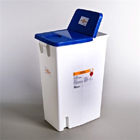 Cardinal Pharmaceutical Waste Container PharmaSafety™ 26 H X 12-3/4 D X 18-1/4 W Inch 18 Gallon White Base / Blue Lid Vertical Entry Hinged Lid - M-632415-1957 - Each